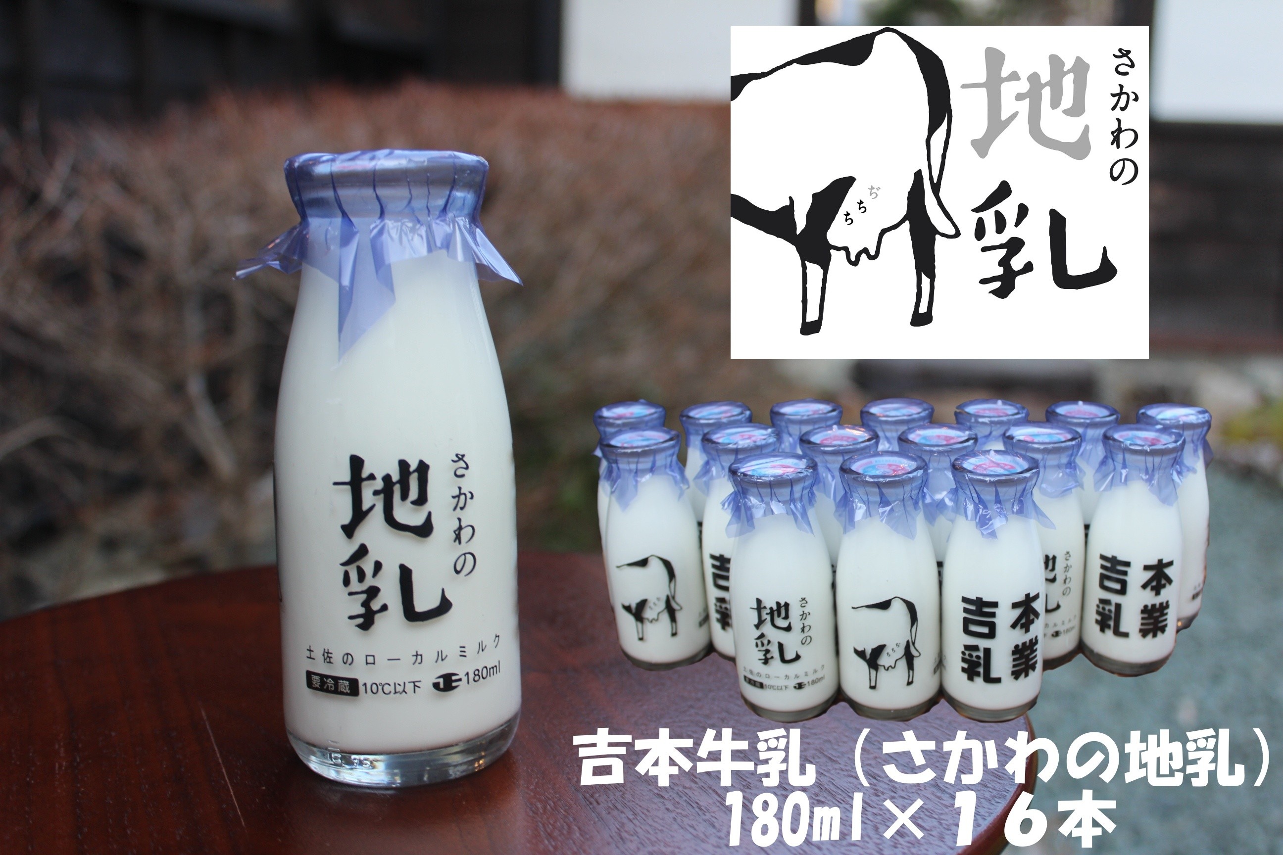 懐かしの牛乳ビンでお届け！　吉本牛乳（さかわの地乳）180ml×ビン16本